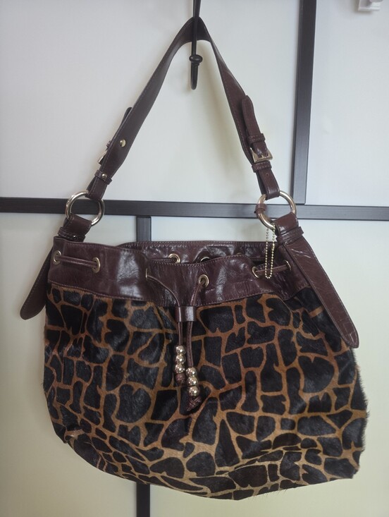 AGUA MADONNA Handbags - Stylish Aqua Madonna Brown Leather & Calf Hair Fur Giraffe-Print Shoulder Bag